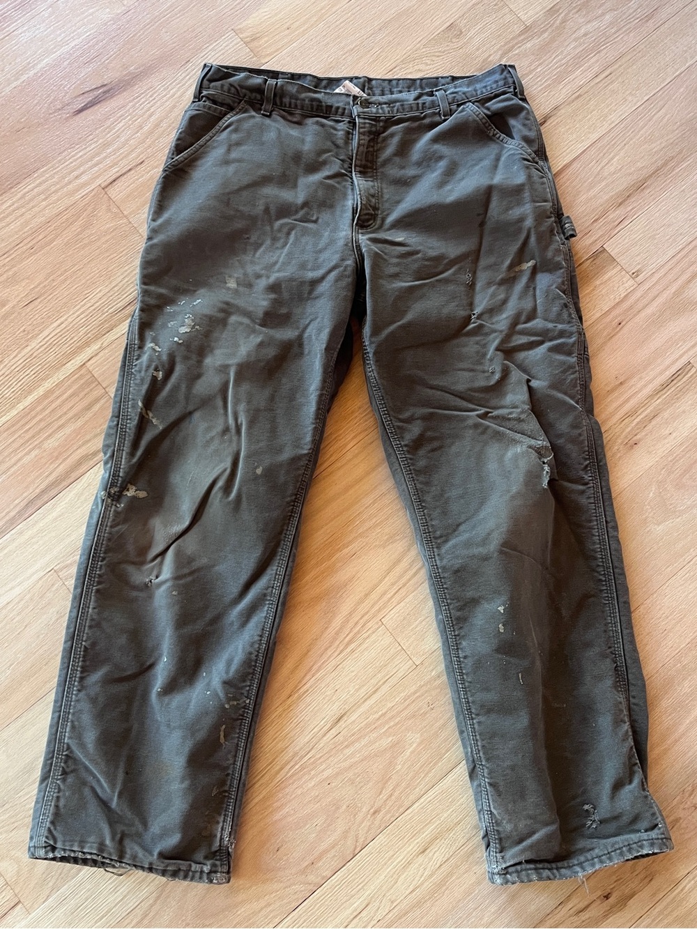 Carhartt Men’s Lined Grey Workwear Pants Vintage Distressed 38x32